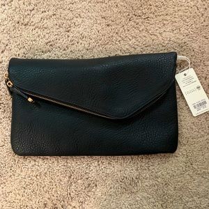 NWT black leather envelope clutch